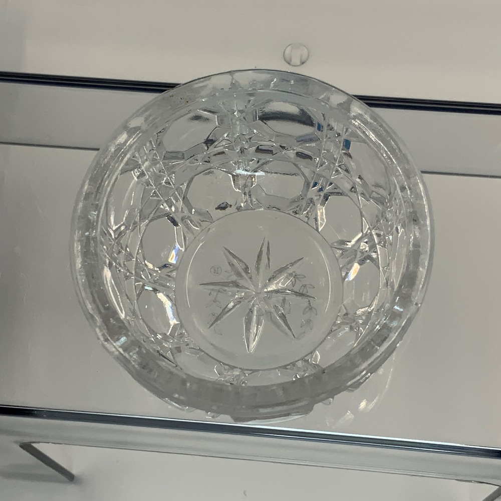 Vintage Crystal Salt Cellar Diamond Cut Starburst Clear 2.25in